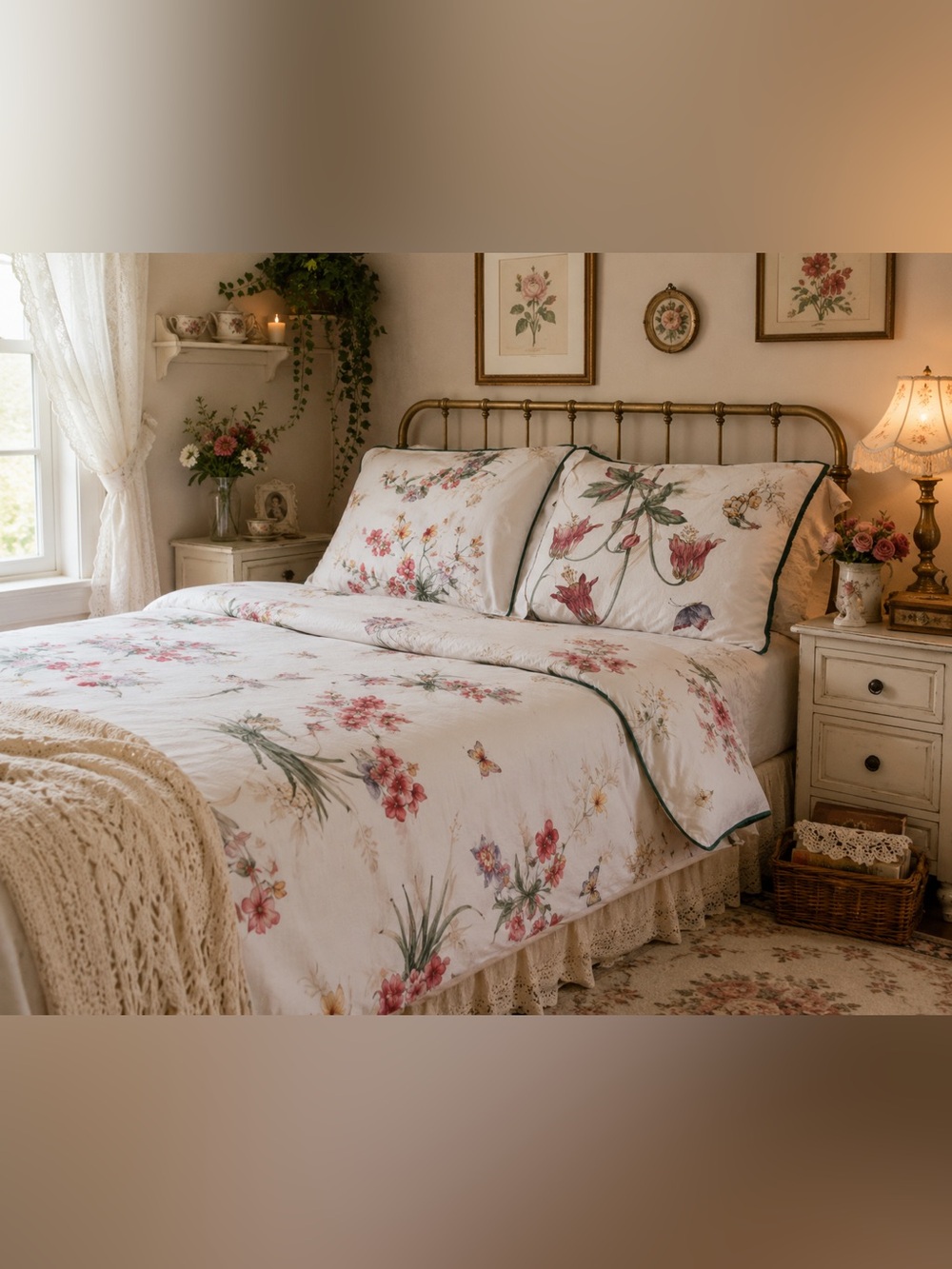 Floral Cotton Pillowcase Pair in White with Pink & Yellow Blooms - Picture 1 of 9